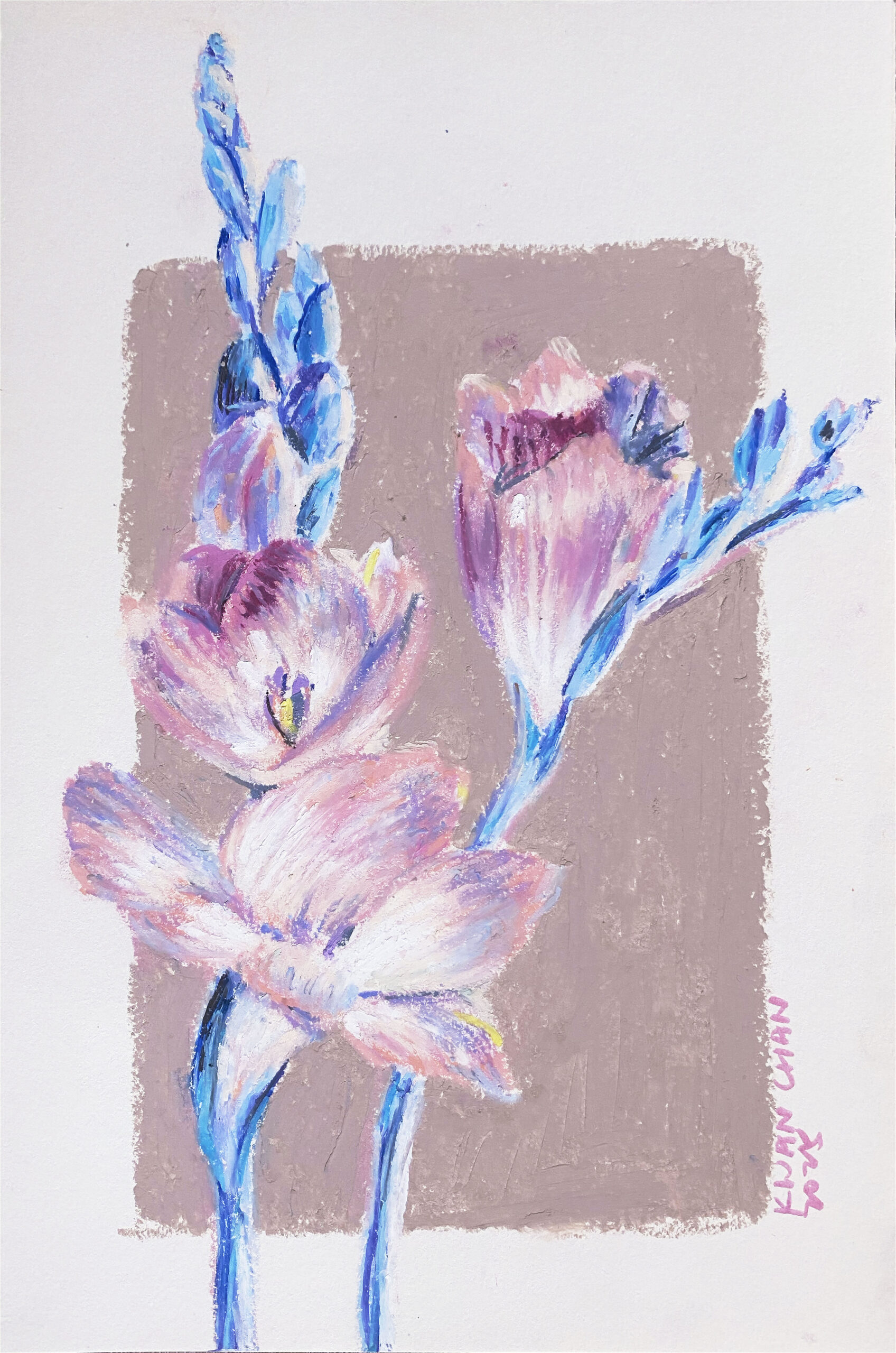 Pink and blue floral painting